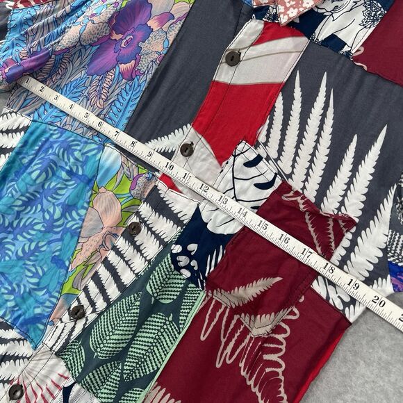 Island Goddess Aloha Hawaiian Button Up Shirt mens Medium Floral Patchwork - Picture 8 of 12